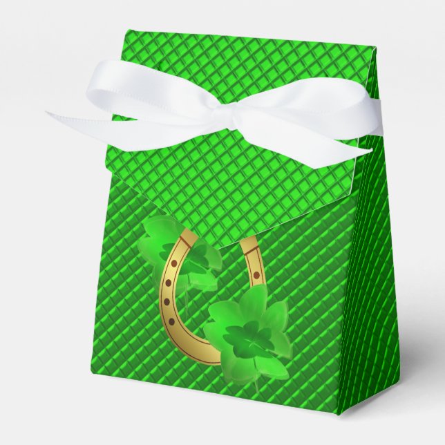 grün,Glücksgeschenk, Hufeisen, Kleeblatt, grün, go Geschenkschachtel (Vorderseite)