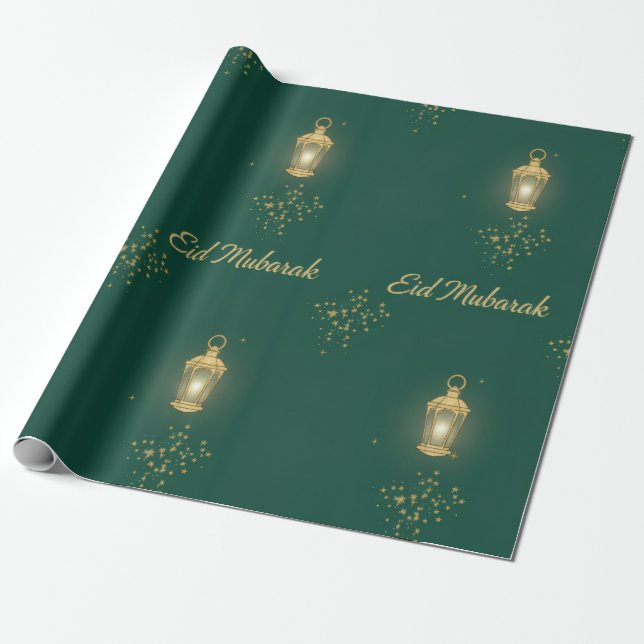 Grün/Gold Eid-Geschenkpapier Geschenkpapier (Ungerollt)