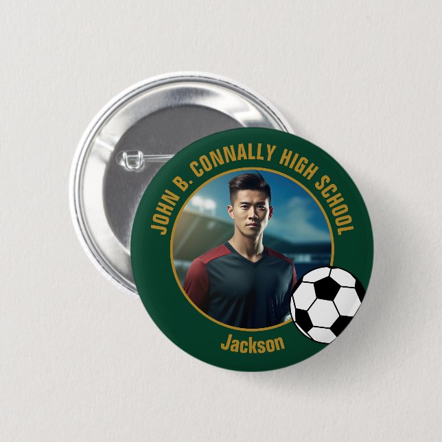 Grün Gold Fußballspieler Foto High School Button (Vorne & Hinten)