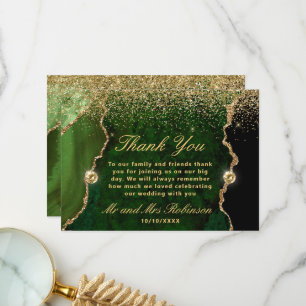 Grün Gold Glitter Achat Hochzeit Dankeskarte