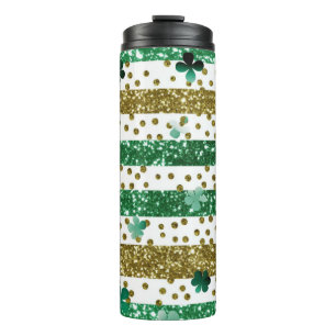 GRÜN & GOLD GLITZER LOOK IRISCHE SHAMROCKS THERMOSBECHER
