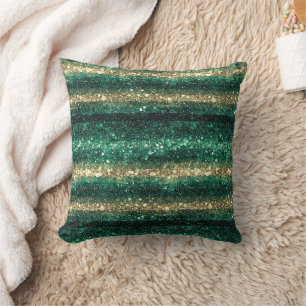 Grün Gold Glitzer Streifen Kissen