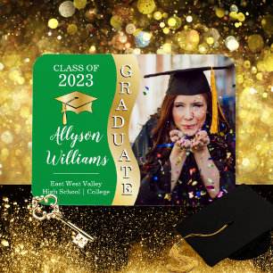 Grün   Gold Graduate Wave Grad Cap Foto Magnet