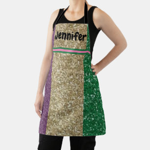 Grün Gold Lila Glamour Faux Glitter Damen Teenager Schürze