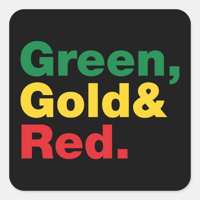 Grün, Gold und Rot. Quadratischer Aufkleber (Vorderseite)