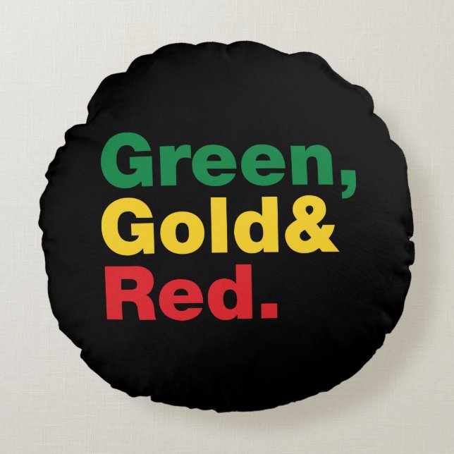 Grün, Gold und Rot. Rundes Kissen (Vorderseite)
