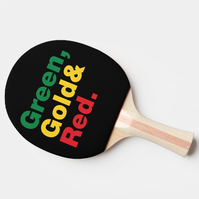 Grün, Gold und Rot. Tischtennis Schläger (Seitenansicht)