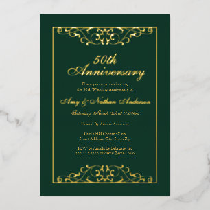 Grün Gold Wirbel 50. Hochzeitstag Folieneinladung