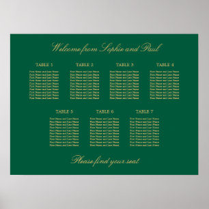Grün Golden Beige 7 Tisch Sitzplan Poster
