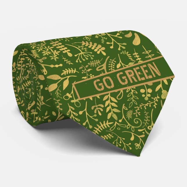 Grün, goldenes Blumenkraut Krawatte (Gerollt)