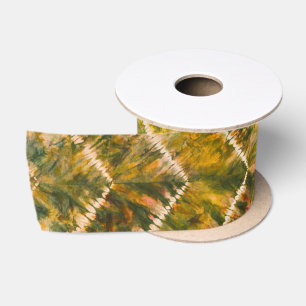 Grün-goldenes Tie-Dye-Chevron-Muster Satinband