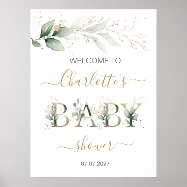 Grün & goldgrün Begrüßung Babydusche Poster (Vorne)