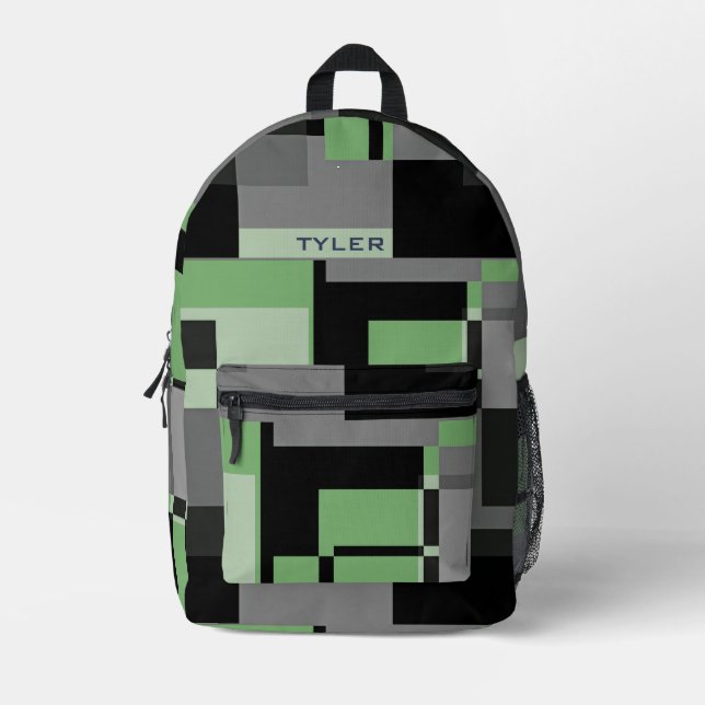 Grün & Grau Abstrakte moderne Minimalmänner hinzuf Bedruckter Rucksack (Vorderseite)