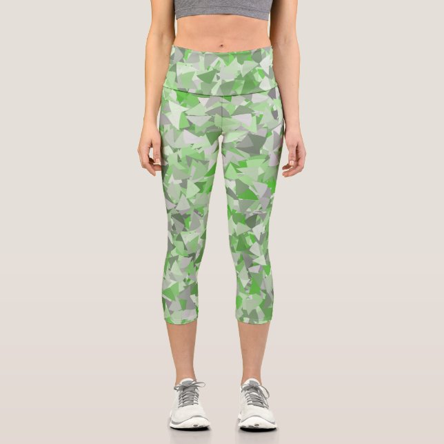 Grün Grau Dreieck Muster Capri Leggings (Vorderseite)