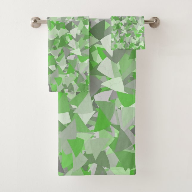 Grün Grau Dreieckmuster Badhandtuch Set (Insitu)