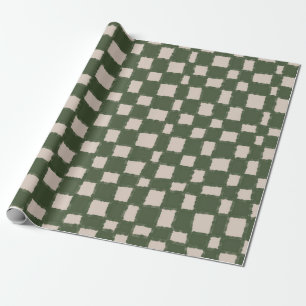 Grün Grau Kariert Schachbrett Muster Elegant Geschenkpapier