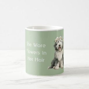Grün Grau Weißer Hund Blumen  Kaffeetasse