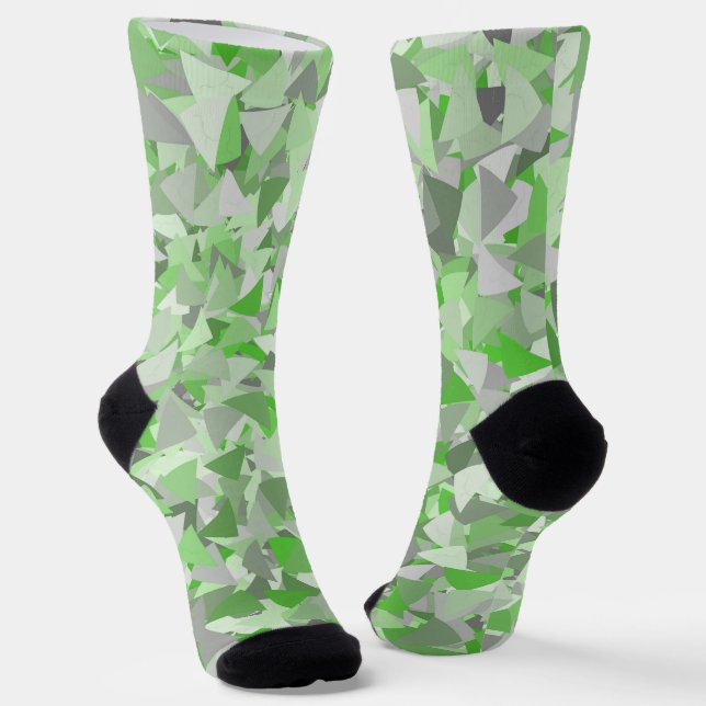 Grün Graues Dreiecksmuster Socken (Gewinkelt)