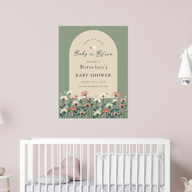 Grün Grosses Baby im Blütendusche Schild Plakat (Kinderzimmer 2)