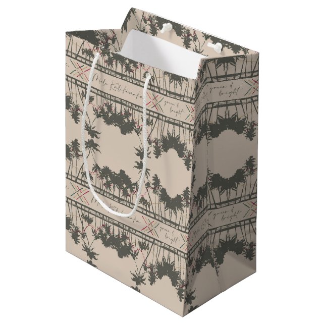 Grün & hell, hawaiianische Weihnachten Mittlere Geschenktüte (Vorderseite Schrägansicht)