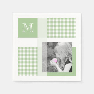 Grün hinzufügen Sie Ihr Foto Gingham Modern Monogr Serviette