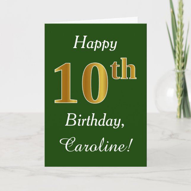 Grün, Imitate Gold 10. Geburtstag + Individuelle N Karte (Vorderseite)