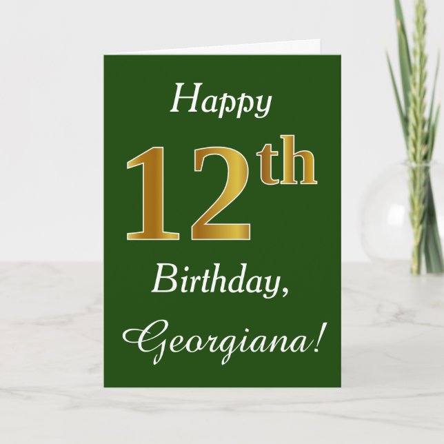 Grün, Imitate Gold 12. Geburtstag + Individuelle N Karte (Vorderseite)