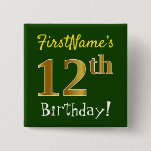 Grün, Imitate Gold 12. Geburtstag, mit Individuell Button
