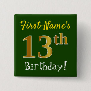 Grün, Imitate Gold 13. Geburtstag, mit Individuell Button