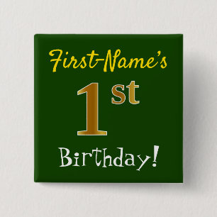Grün, Imitate Gold 1. Geburtstag, mit Individuelle Button