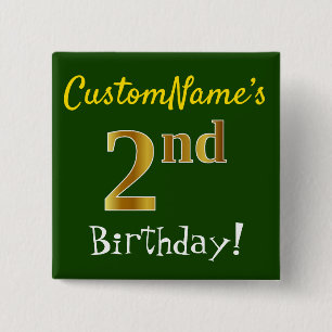 Grün, Imitate Gold 2. Geburtstag, mit Individuelle Button