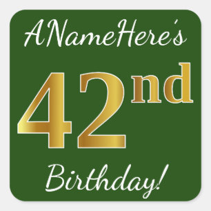 Grün, Imitate Gold 42. Geburtstag + Individuelle N Quadratischer Aufkleber