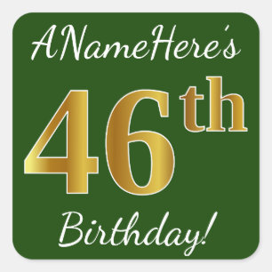 Grün, Imitate Gold 46. Geburtstag + Individuelle N Quadratischer Aufkleber