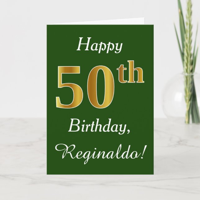 Grün, Imitate Gold 50. Geburtstag + Individuelle N Karte (Vorderseite)