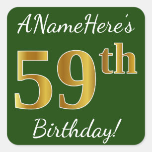 Grün, Imitate Gold 59. Geburtstag + Individuelle  Quadratischer Aufkleber