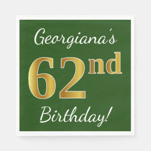 Grün, Imitate Gold 62. Geburtstag + Individuelle N Serviette