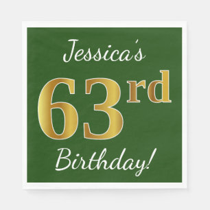 Grün, Imitate Gold 63. Geburtstag + Individuelle N Serviette