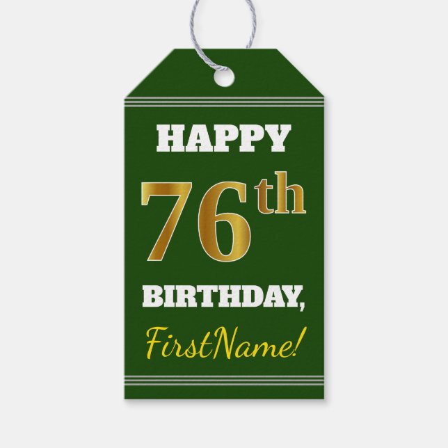 Grün, Imitate Gold 76. Geburtstag + Individuelle N Geschenkanhänger (Vorderseite)