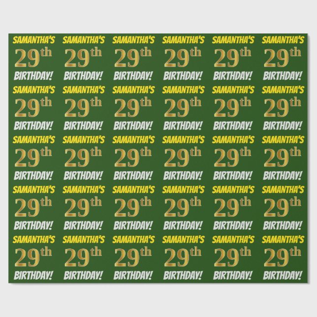 Grün, Imitate/Nachahmungs-Gold, "29. GEBURTSTAG" Geschenkpapier (Flach)