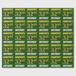 Grün, Imitate/Nachahmungs-Gold, "32. GEBURTSTAG" Geschenkpapier