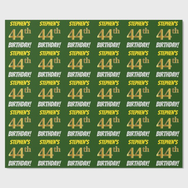Grün, Imitate/Nachahmungs-Gold, "44. GEBURTSTAG" Geschenkpapier (Flach)