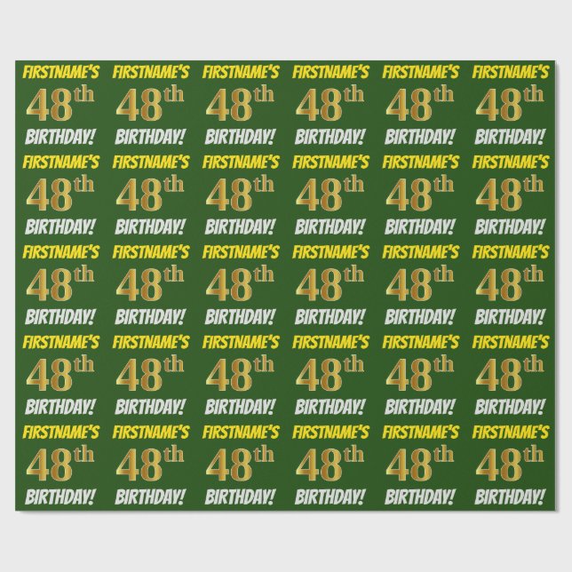 Grün, Imitate/Nachahmungs-Gold, "48. GEBURTSTAG" Geschenkpapier (Flach)