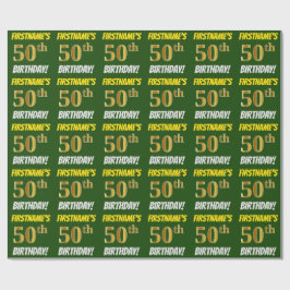 Grün, Imitate/Nachahmungs-Gold, "50. GEBURTSTAG" Geschenkpapier