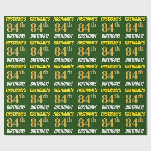 Grün, Imitate/Nachahmungs-Gold, "84. GEBURTSTAG" Geschenkpapier (Flach)