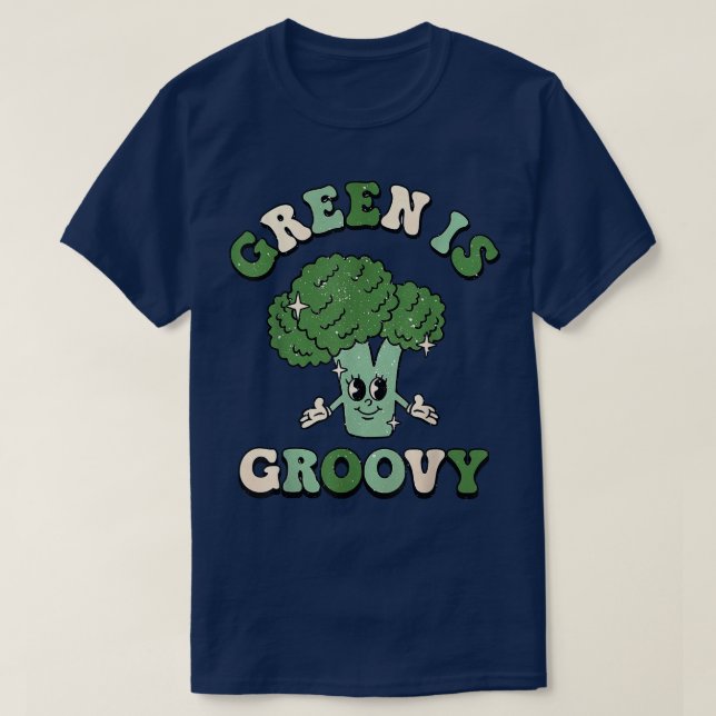 Grün ist Groovy Niedlich Broccoli Vegan Vibes T-Shirt (Design vorne)