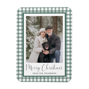 Grün kariert Frohe Weihnachten Foto Magnet
