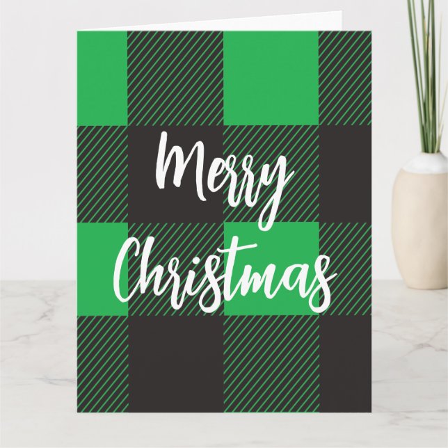 Grün kariert frohe Weihnachten Karte (Vorderseite)