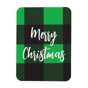 Grün kariert frohe Weihnachten Magnet