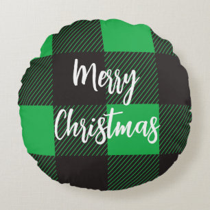 Grün kariert frohe Weihnachten Rundes Kissen