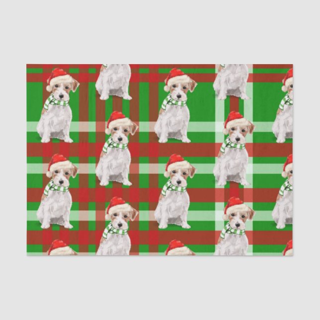 Grün Kariert mit Jack Russell Terrier Weihnachten Seidenpapier (Vorderseite)